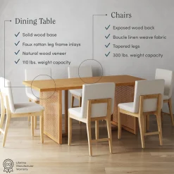Bohemian Wood & Boucle Dining Set (6 Chairs)