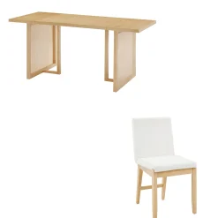 Bohemian Wood & Boucle Dining Set (4 Chairs)
