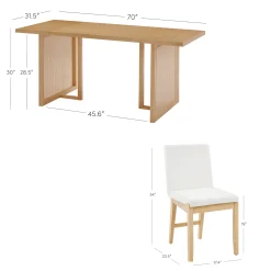 Bohemian Wood & Boucle Dining Set (4 Chairs)