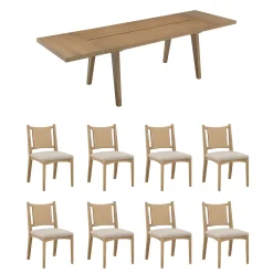 Bohemian Wooden Dining Table Set (8 Chairs)