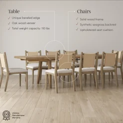 Bohemian Wooden Dining Table Set (8 Chairs)