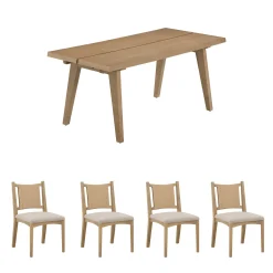 Bohemian Wooden Dining Table Set (4 Chairs)
