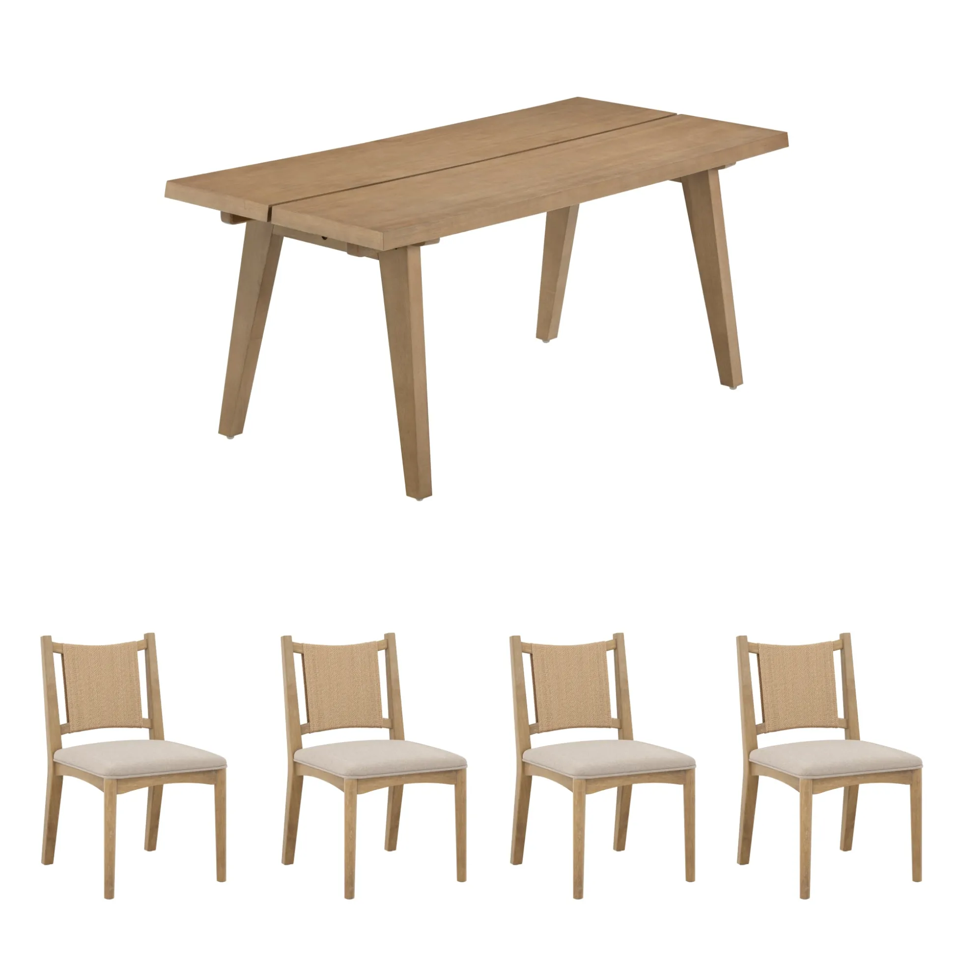 Bohemian Wooden Dining Table Set (4 Chairs)