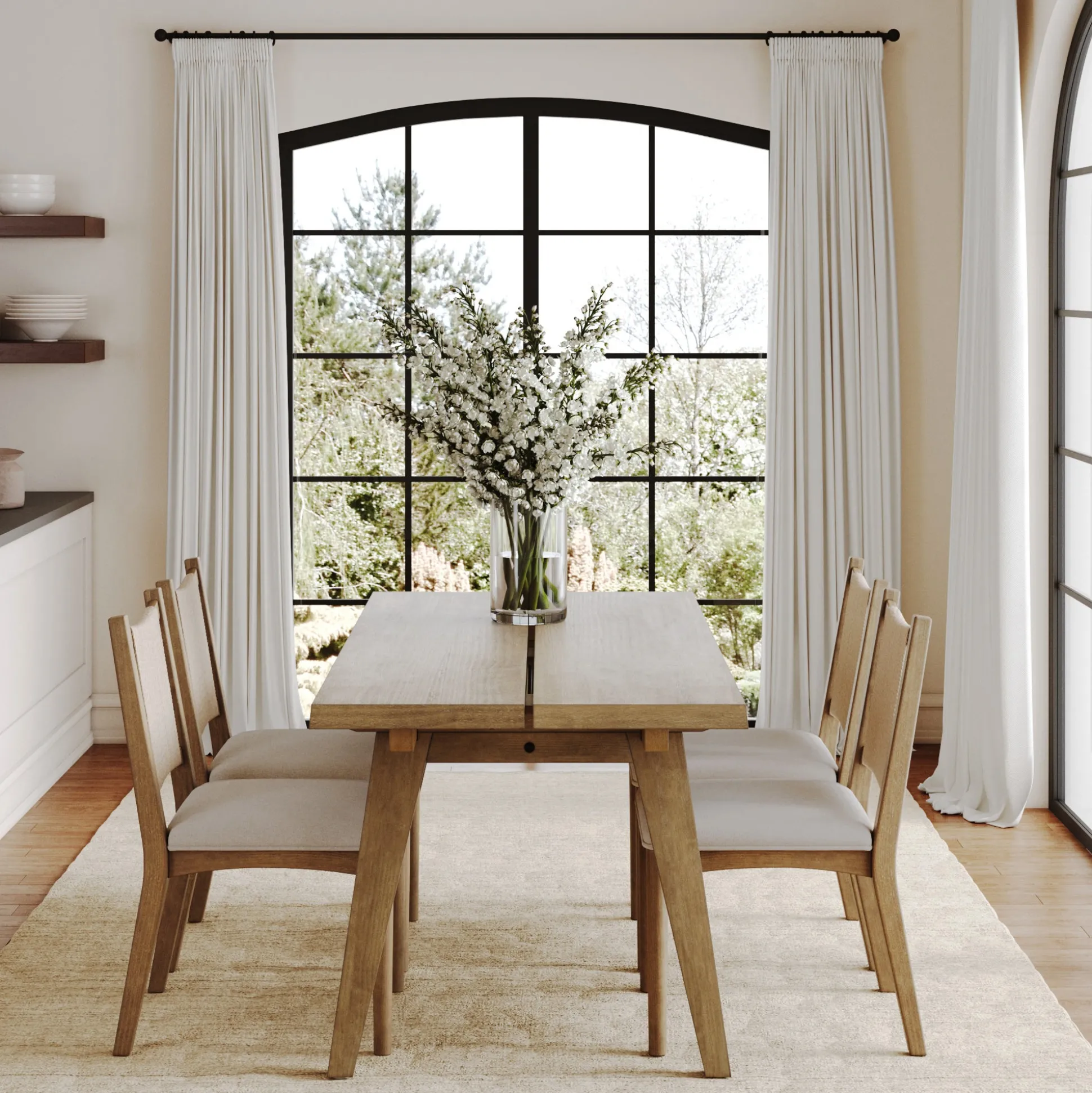 Bohemian Wooden Dining Table Set (4 Chairs)