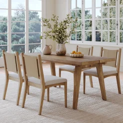 Bohemian Wooden Dining Table Set (4 Chairs)