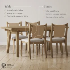 Bohemian Wooden Dining Table Set (4 Chairs)