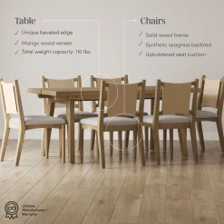 Bohemian Wooden Dining Table Set (6 Chairs)