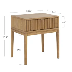 Bohemian Wood Nightstand with Drawer Light Brown
