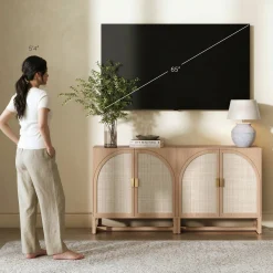 Boho Arched Cabinet Credenza Raw Oak (Set of 2)