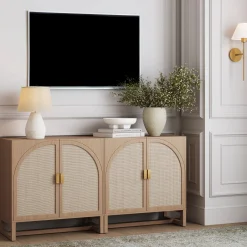 Boho Arched Cabinet Credenza Raw Oak (Set of 2)