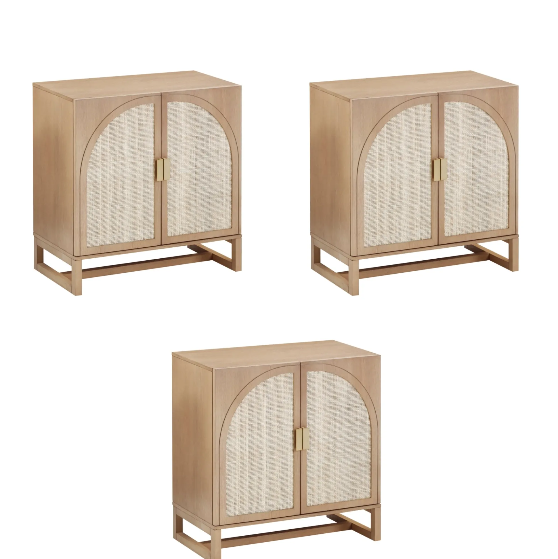 Boho Arched Cabinet Credenza Raw Oak (Set of 3)
