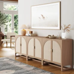 Boho Arched Cabinet Credenza Raw Oak (Set of 3)