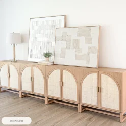 Boho Arched Cabinet Credenza Raw Oak (Set of 3)