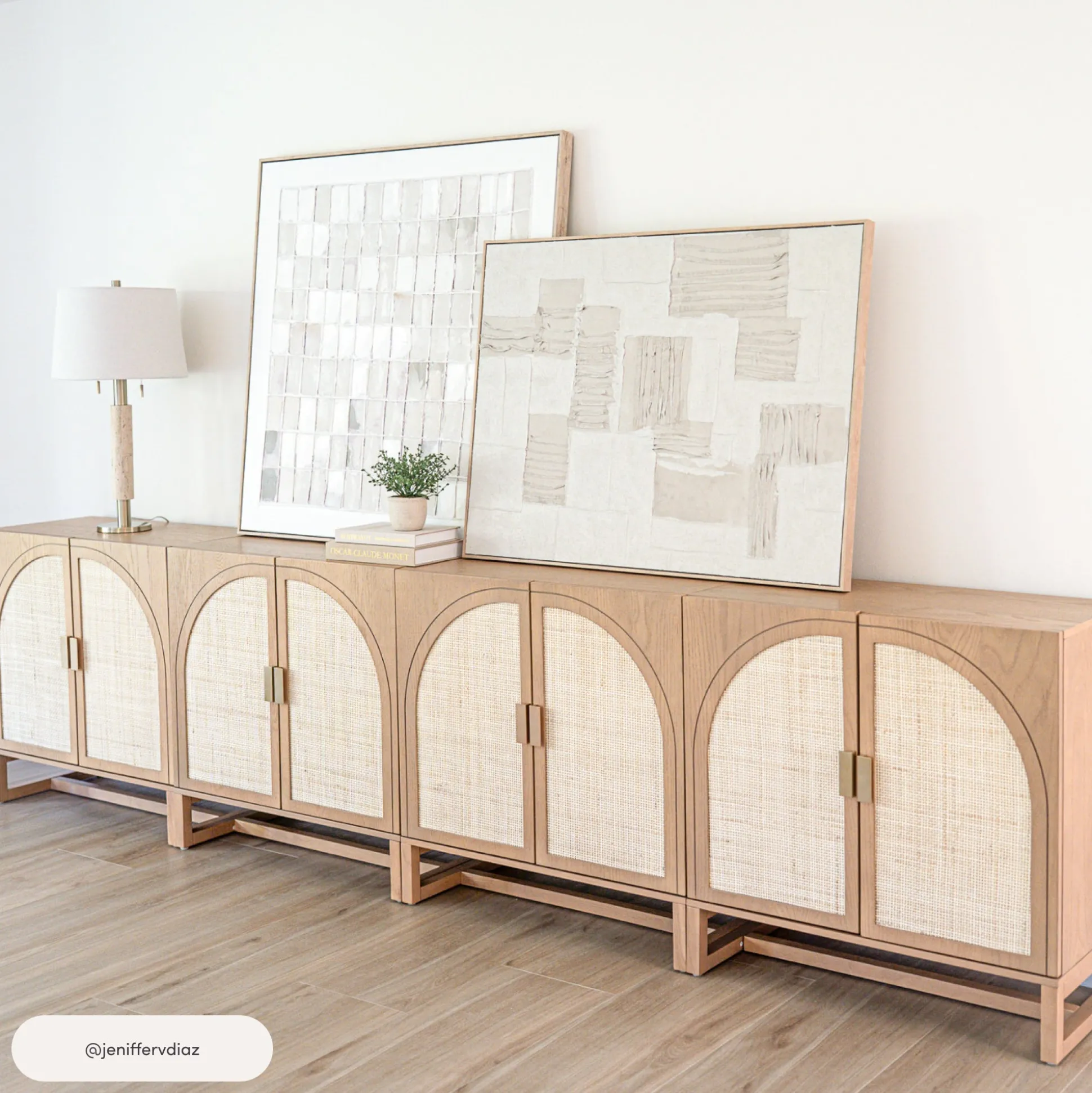 Boho Arched Cabinet Credenza Raw Oak (Set of 3)