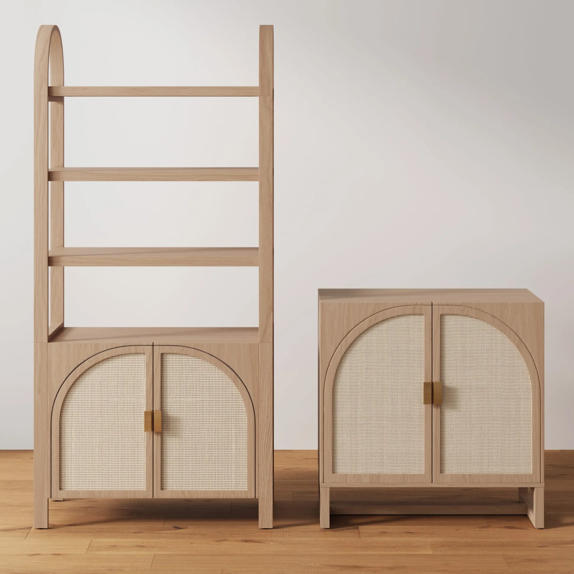 Boho Arched Cabinet Credenza Raw Oak (Set of 3)