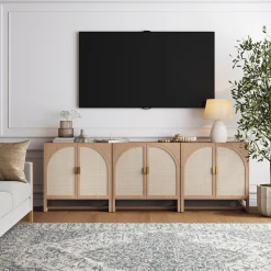Boho Arched Cabinet Credenza Raw Oak (Set of 3)