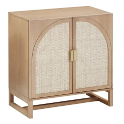 Boho Rattan Arched Door Storage Cabinet Raw Oak