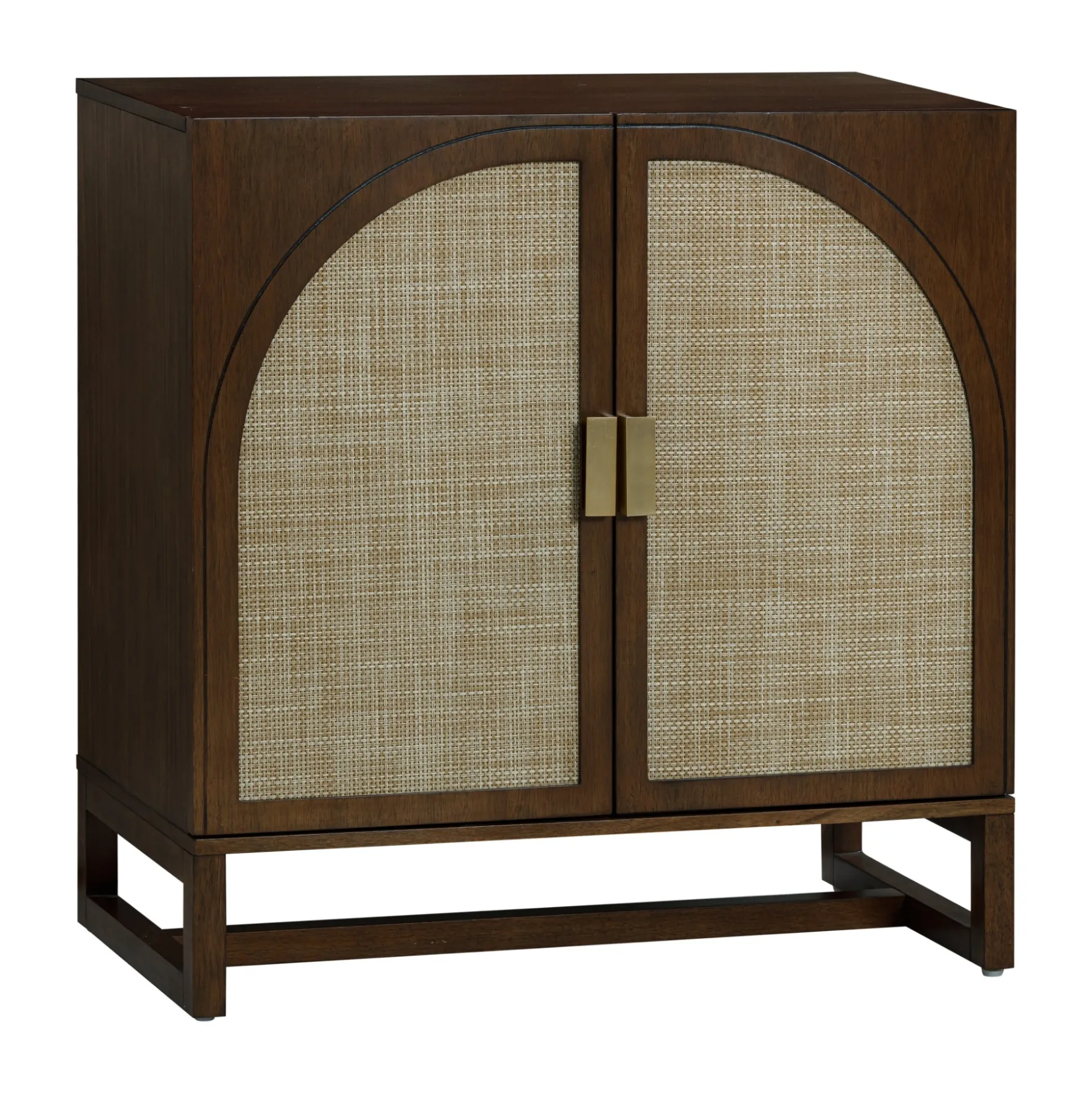 Boho Rattan Arched Door Storage Cabinet Dark Acacia