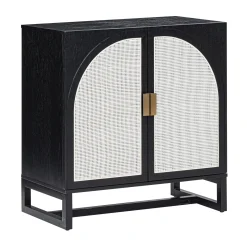 Boho Rattan Arched Door Storage Cabinet Black