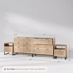 Boho Rattan Cabinet Bedroom Set Light Oak