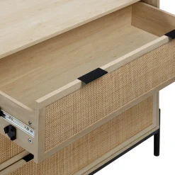 Boho Rattan Cabinet Bedroom Set Light Oak
