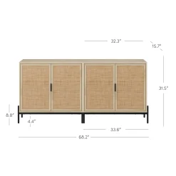 Boho Rattan Credenza Console Table Oak (Set of 2)