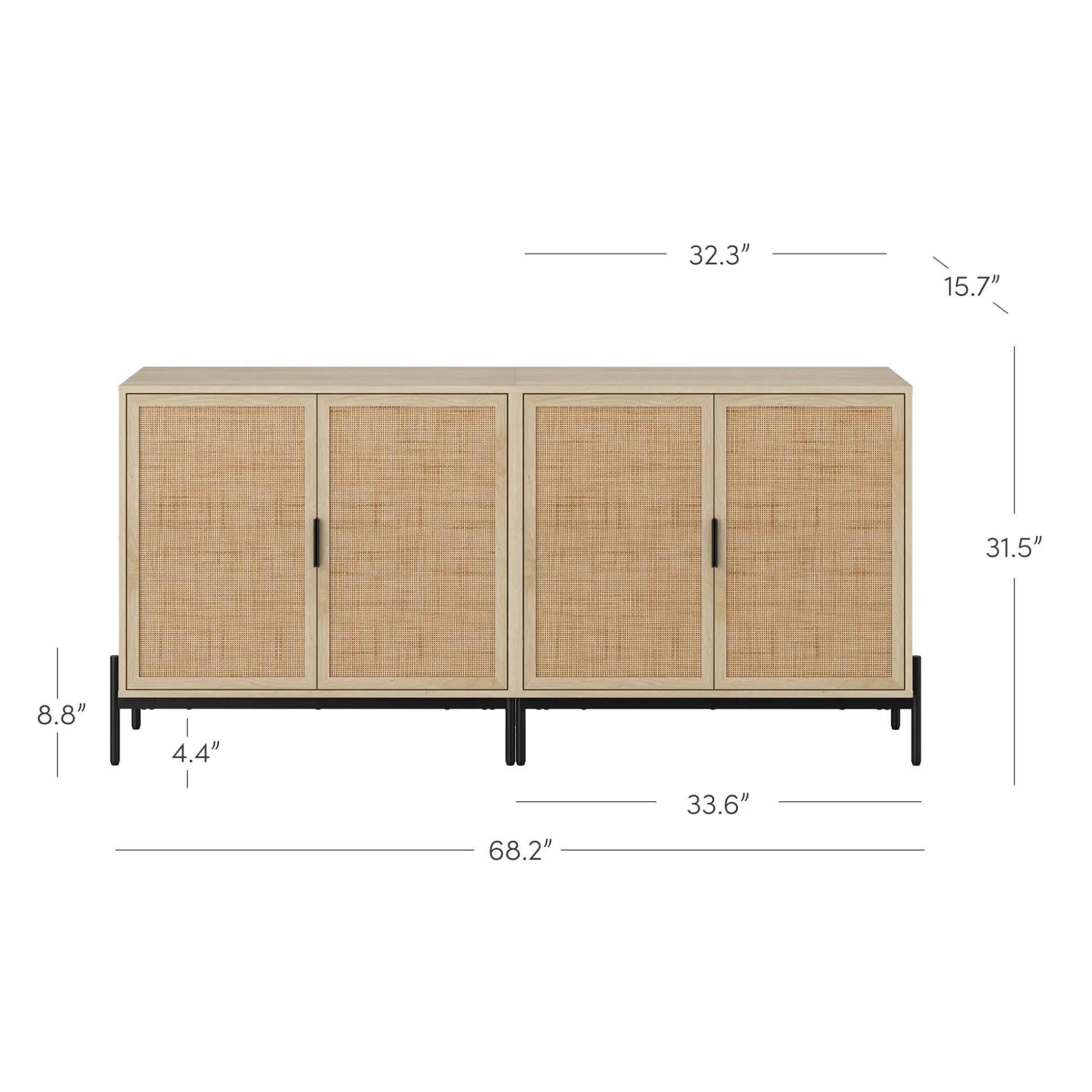 Boho Rattan Credenza Console Table Oak (Set of 2)