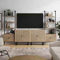 Boho Rattan Entertainment Center Light Oak