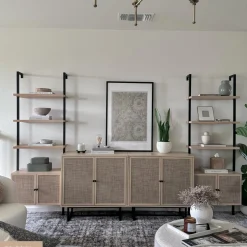 Boho Rattan Entertainment Center Light Oak
