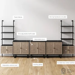 Boho Rattan Entertainment Center with Bookshelves