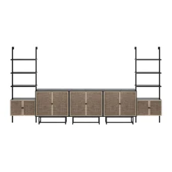 Boho Rattan Entertainment Center with Bookshelves