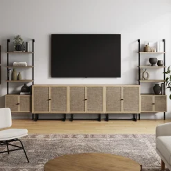 Boho Rattan Entertainment Center (3 Cabinets)