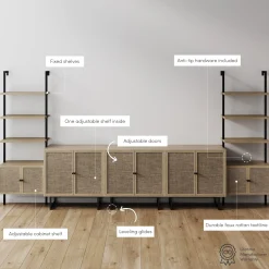 Boho Rattan Entertainment Center (3 Cabinets)