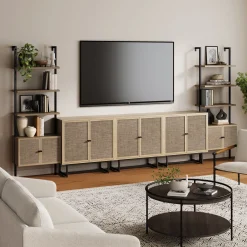 Boho Rattan Entertainment Center (3 Cabinets)