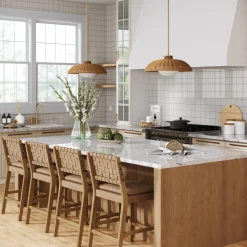 Boho Rattan Pendant Light Fixture with Glass Diffuser