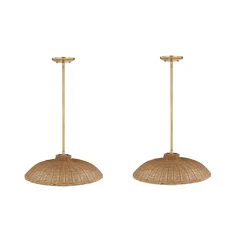 Boho Rattan Pendant Light Fixture with Glass Diffuser (Set of 2)