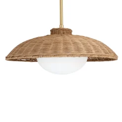 Boho Rattan Pendant Light Fixture with Glass Diffuser (Set of 2)