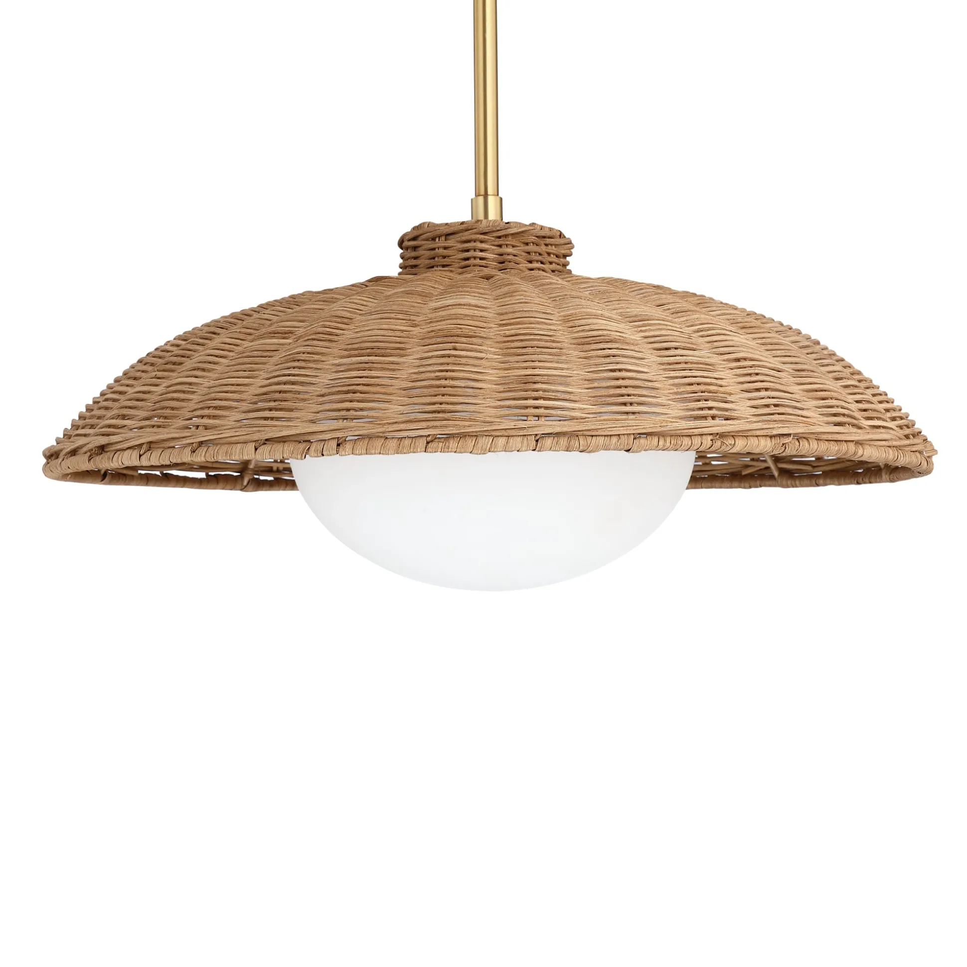 Boho Rattan Pendant Light Fixture with Glass Diffuser (Set of 2)