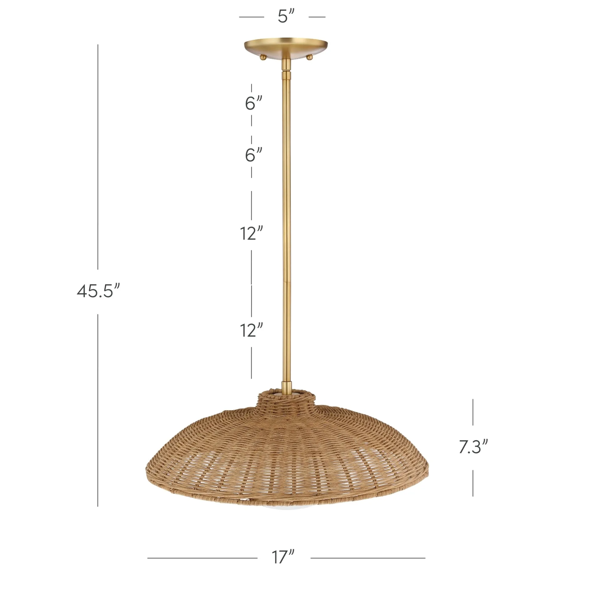 Boho Rattan Pendant Light Fixture with Glass Diffuser (Set of 2)