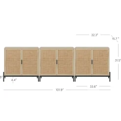 Boho Rattan TV Console for TVs up to 75" with Metal Legs Light Oak