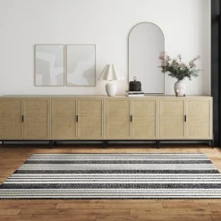 Boho Rattan TV Console for TVs up to 100" with Metal Legs Light Oak