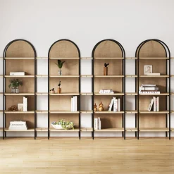 Boho Rattan & Wood Arched Bookshelves (Set of 4)