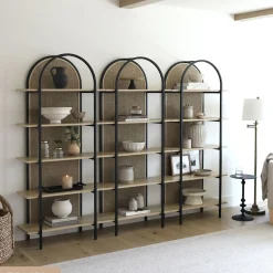 Boho Rattan & Wood Arched Bookshelves (Set of 4)
