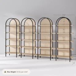 Boho Rattan & Wood Arched Bookshelves (Set of 4)