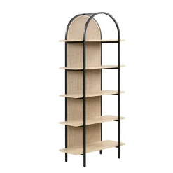 Boho Rattan & Wood Arched Bookshelves (Set of 2)