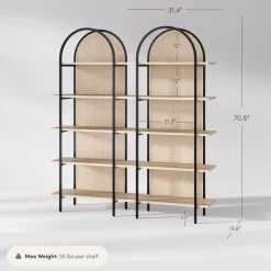 Boho Rattan & Wood Arched Bookshelves (Set of 2)