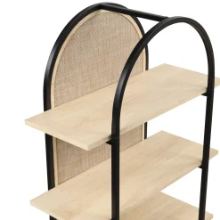 Boho Rattan & Wood Arched Bookshelves (Set of 2)