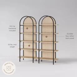 Boho Rattan & Wood Arched Bookshelves (Set of 2)