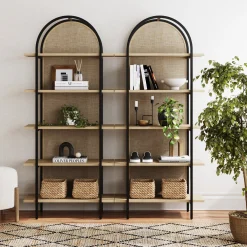 Boho Rattan & Wood Arched Bookshelf