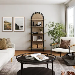 Boho Rattan & Wood Arched Bookshelf